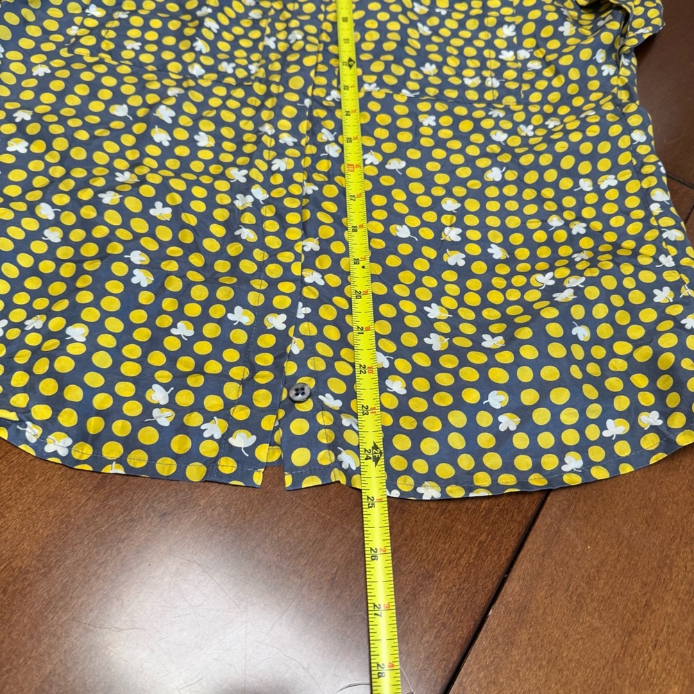 CAbi 100% Silk Clover Polka Dot Yellow Blouse Style #183 Button Down Boxy Cut XS - Picture 11 of 12
